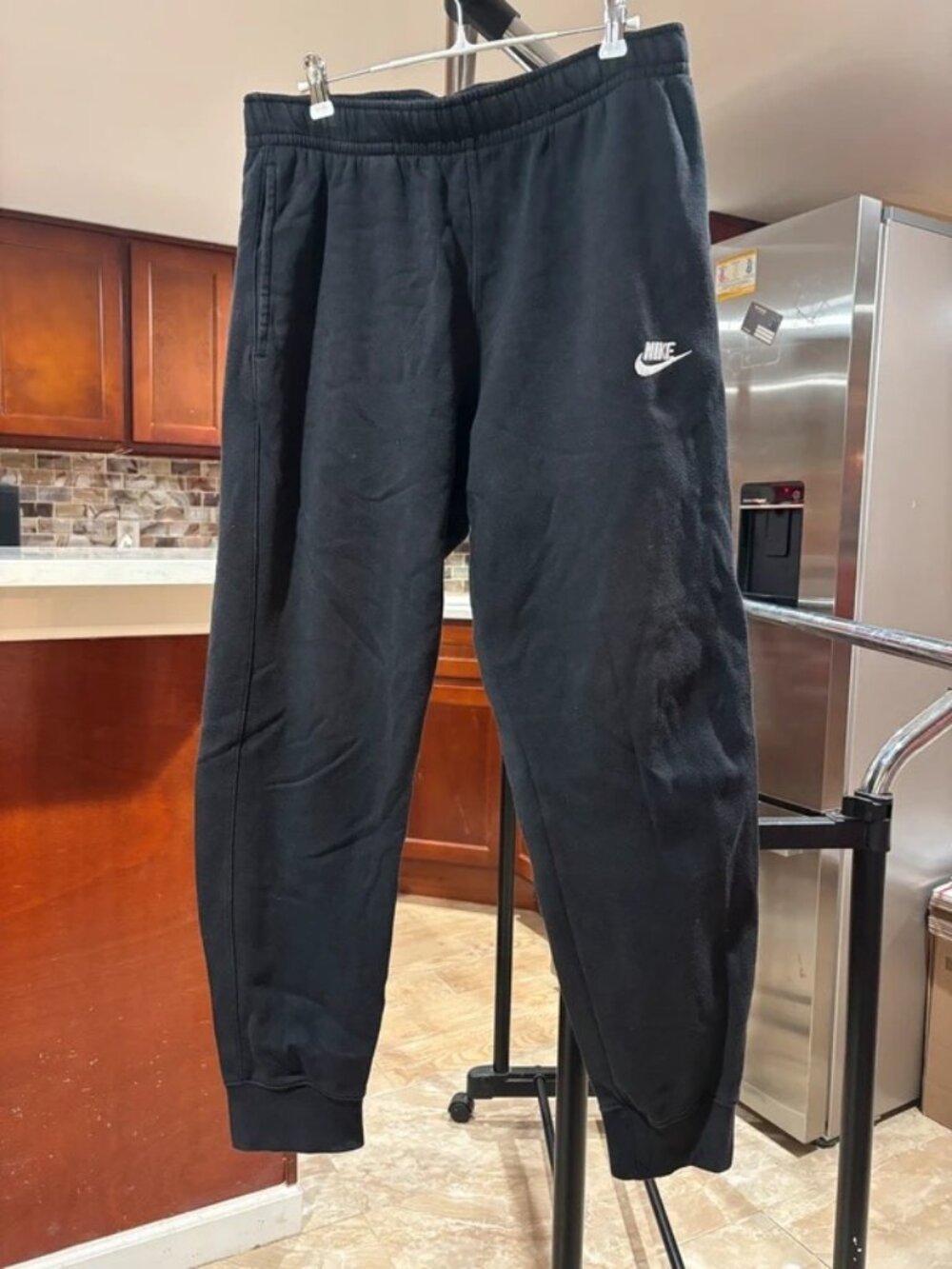 Size L Pre-Owned Nike Mens Black Fleece Jogger Sweatpants Cotton Blend Logo